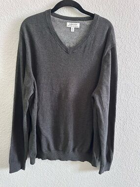 Nordstrom Mens XL Charcoal Gray V Neck Cotton Cashmere Sweater Lightweight